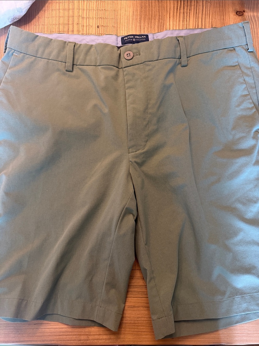 Peter Millar Men's Light Olive Performance Flat-Front Shorts